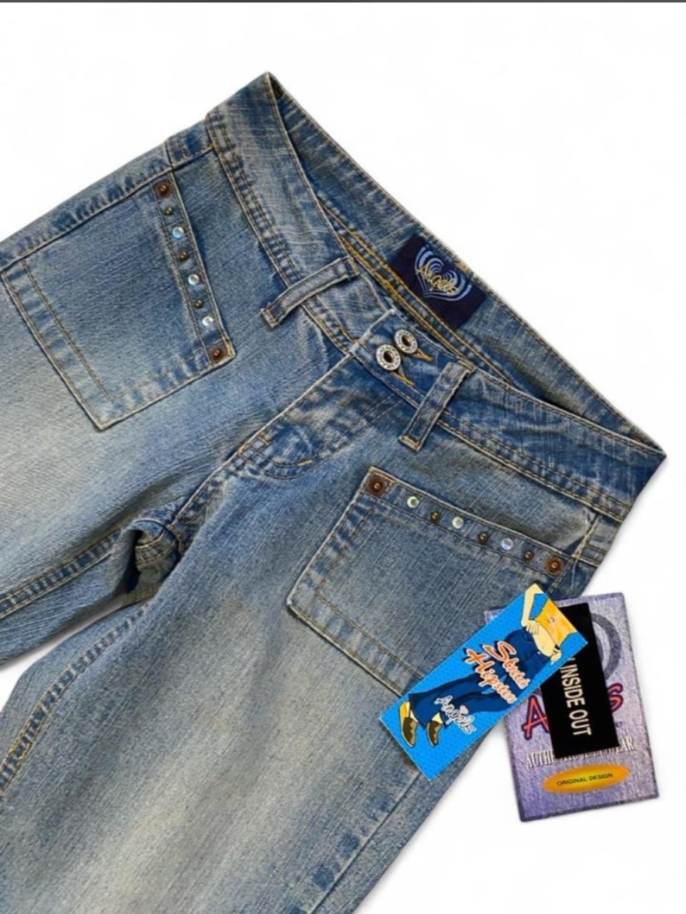 2000s Angels Blue Denim Jeans, cute detailing. Size 1, NWT